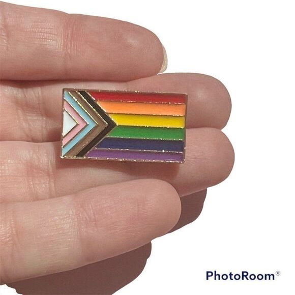 Pride LGBQTIA+ Trans and POC Inclusive Rainbow Pride Flag Enamel Pin - Picture 5 of 6